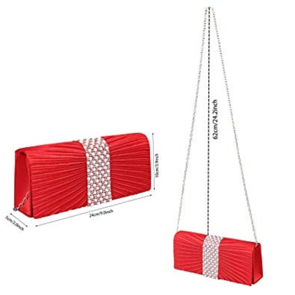 Red Satin Pearl and Diamond Handbag Clutch Purse - Picture 3 of 5
